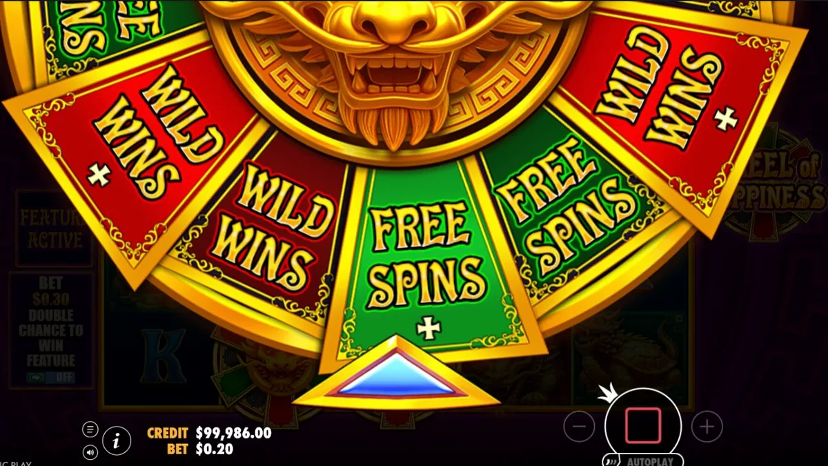 Wheel of Happiness স্লট গেমের রঙিন এবং উৎসবমুখর ইন্টারফেস